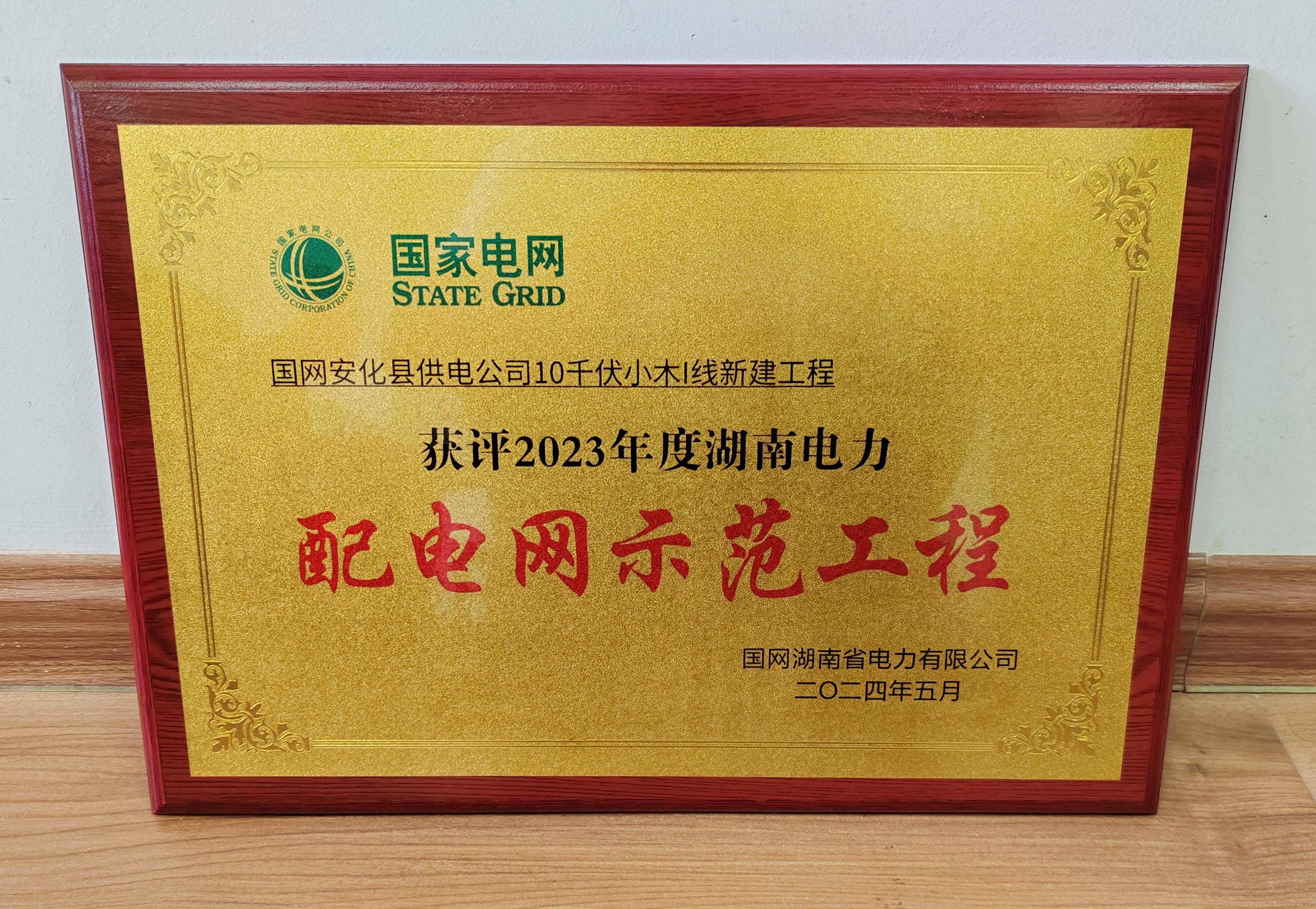 示范工程榮譽(yù)證書